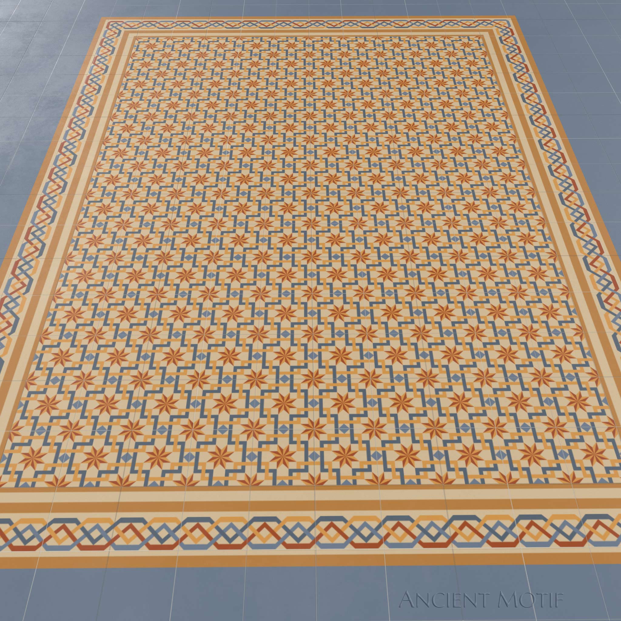 Andalusia Encasutic Cement Tile in Cornflower, Ginger and Apricot