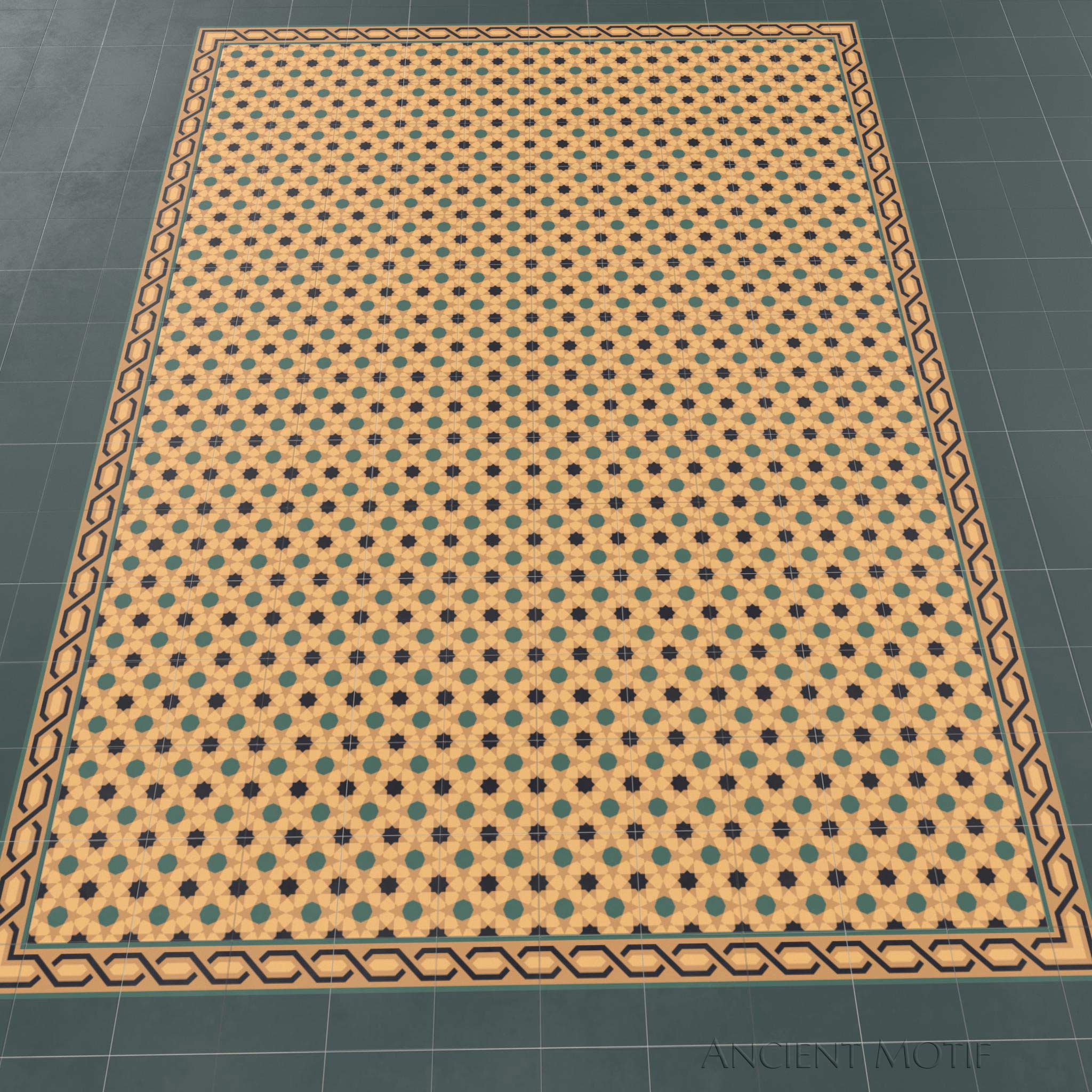 Alcazar Zellige Tile Floor in Apricot, Ochre and Ocean