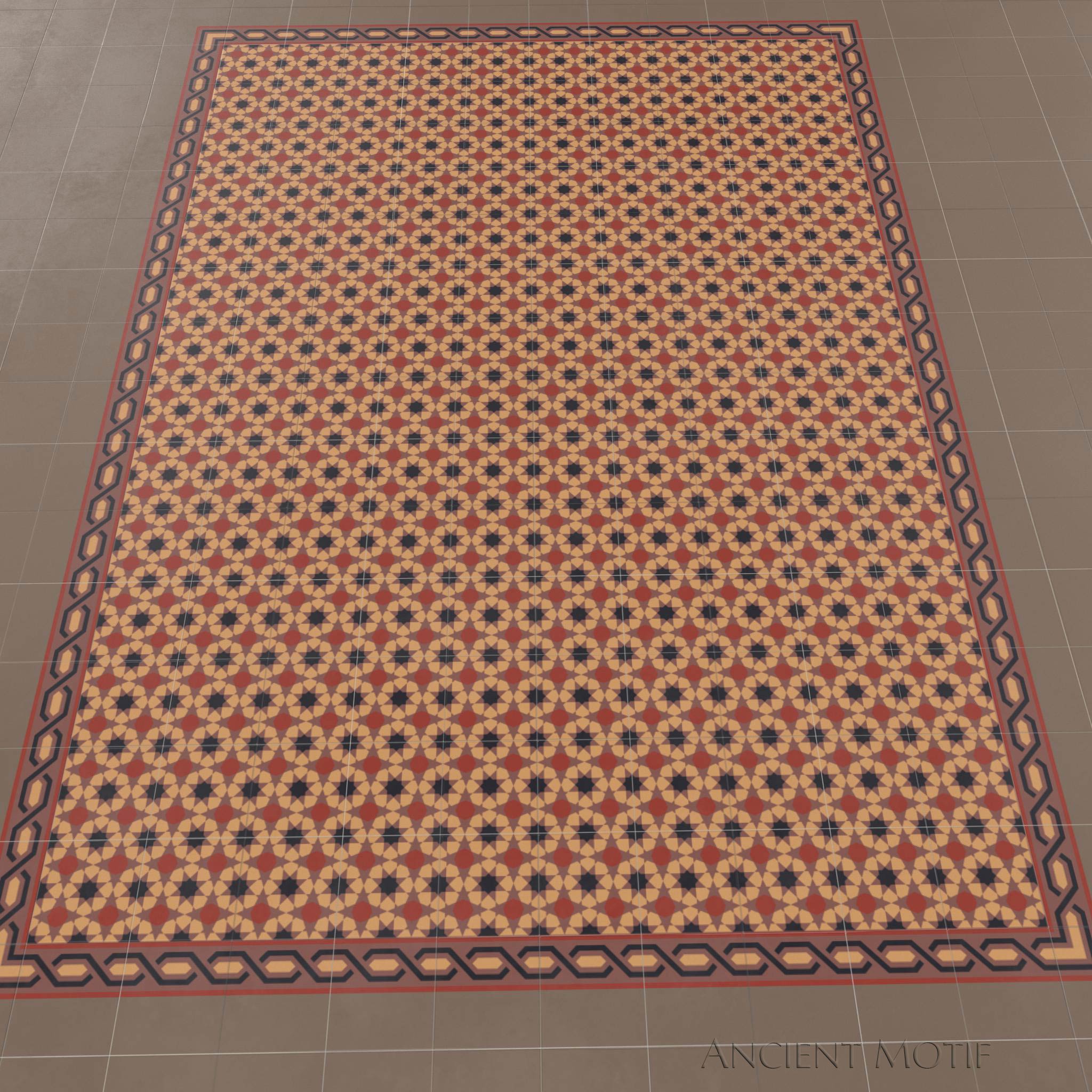 Alcazar Zellige Tile Floor in Copper, Currant and Ochre