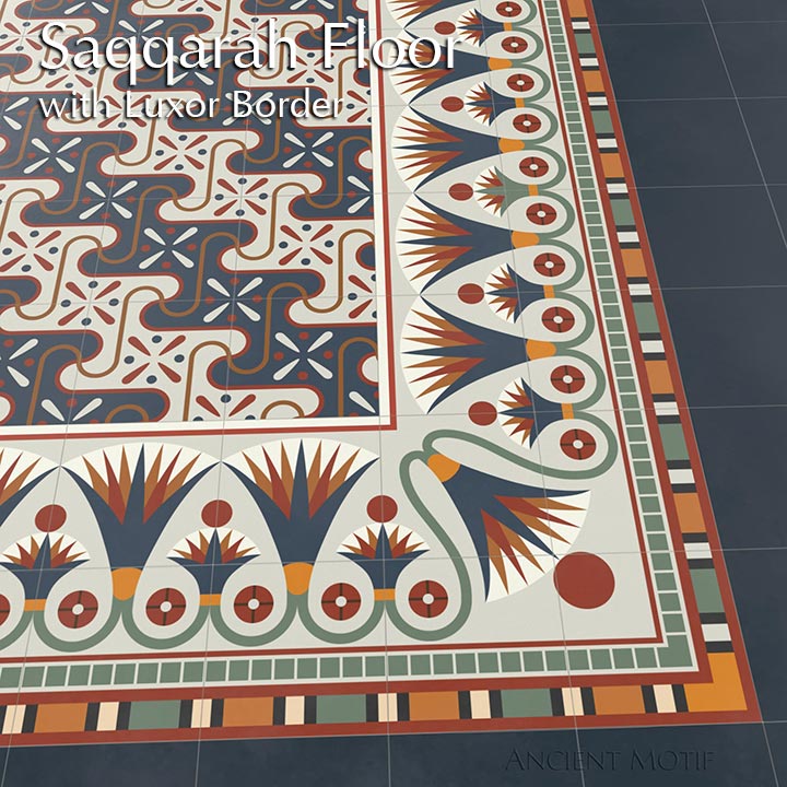 Saqqarah Cement Tile Floor in Ivory, Midnight and Bronze